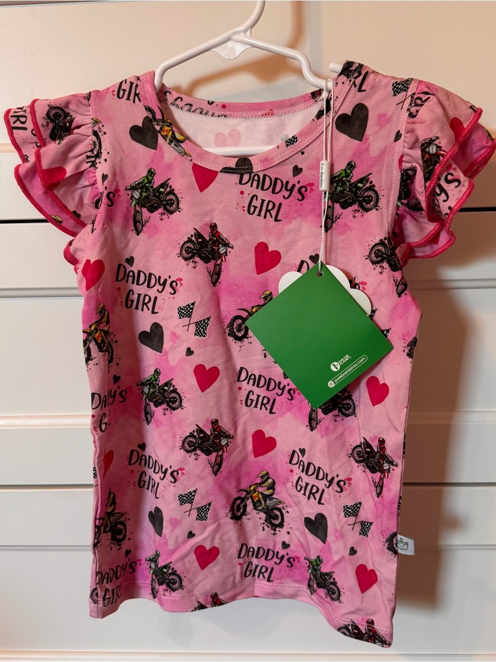 Daddy's Girl Bamboo Pink Motorcycle Dirt Bike Short Sleeve Flutter Tee 3T